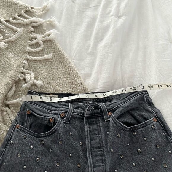 Levi’s Grey/Faded Women’s 26 Black 501 Studded Rhinestone Jeans Premium - Picture 2 of 11